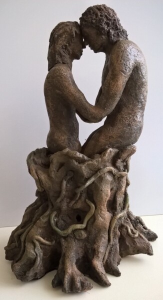 Sculptuur getiteld "Ames jumelles origi…" door Abi, Origineel Kunstwerk, Klei