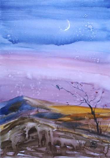 Malerei mit dem Titel "Solitude no. 2" von Monica Rus, Original-Kunstwerk, Aquarell