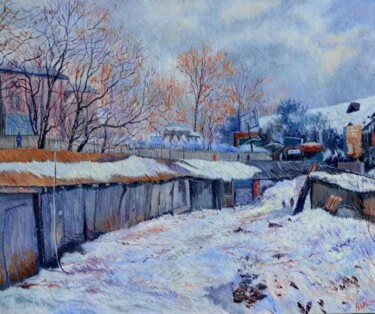 Painting titled "Snow season" by Abid Khan, Original Artwork, Oil