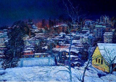 Peinture intitulée "Night scene of Murr…" par Abid Khan, Œuvre d'art originale, Huile