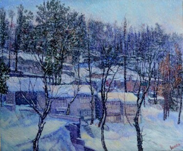 Pittura intitolato "Chilled winter again" da Abid Khan, Opera d'arte originale, Olio