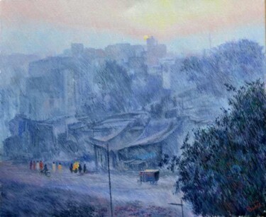 Painting titled "Misty morning" by Abid Khan, Original Artwork, Oil