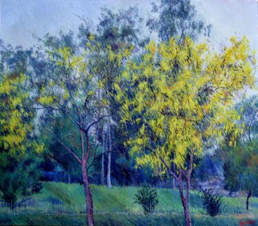 Painting titled "Yellow season" by Abid Khan, Original Artwork, Oil