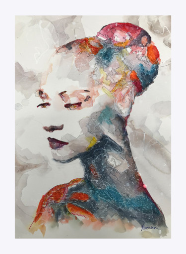 Painting titled "Head in the Clouds" by Abi Jameson, Original Artwork, Watercolor Mounted on Cardboard