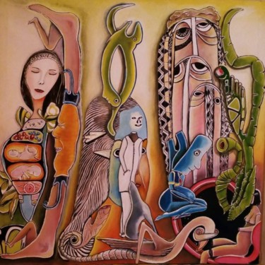 Painting titled "L'évolution de la f…" by Driss Semlali (Semlapeintre), Original Artwork, Acrylic