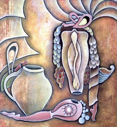 Painting titled "Naissance" by Driss Semlali (Semlapeintre), Original Artwork, Acrylic