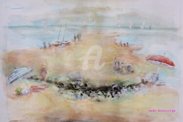 Dessin intitulée "La plage de Trousse…" par A Bourg Art, Œuvre d'art originale, Autre