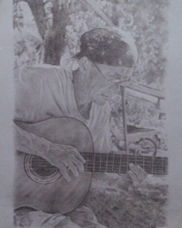 Drawing titled "Old Man with a Guit…" by Abraham Peñamante (Abe), Original Artwork, Pencil