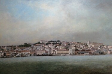 Painting titled "Lisboa-Arsenal da m…" by Abraham Levy Lima, Original Artwork, Oil Mounted on Wood Stretcher frame