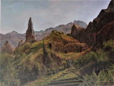 Painting titled "Vale de ilha de San…" by Abraham Levy Lima, Original Artwork, Oil Mounted on Wood Stretcher frame