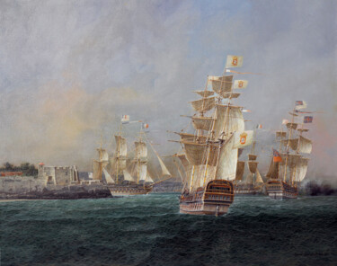 Malerei mit dem Titel "Batalha Naval do Te…" von Abraham Levy Lima, Original-Kunstwerk, Öl Auf Keilrahmen aus Holz montiert