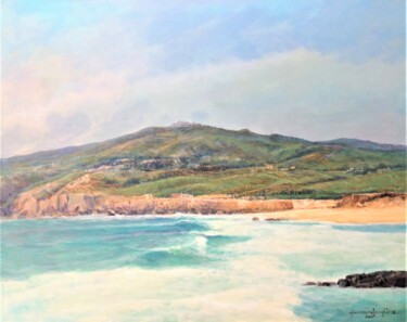 Painting titled "Praia do Guincho" by Abraham Levy Lima, Original Artwork, Acrylic Mounted on Wood Stretcher frame