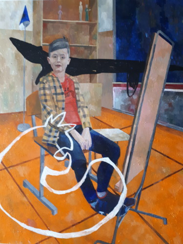 Schilderij getiteld "Boy Kirill.Art-tera…" door Irina Abramova, Origineel Kunstwerk, Olie