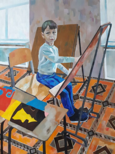 Картина под названием "Boy Artist" - Ирина Абрамова, Подлинное произведение искусства, Масло