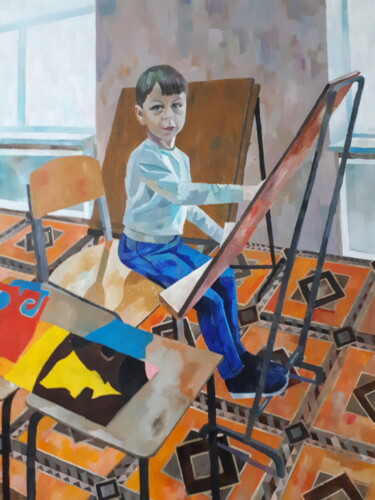 Pittura intitolato "Boy Artist" da Irina Abramova, Opera d'arte originale, Olio