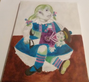 Peinture intitulée "Maya à la poupée" par Frederic Abrantes, Œuvre d'art originale, Acrylique