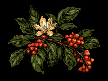 Digital Arts titled "red coffee branch" by Abreu, Original Artwork, Digital Painting