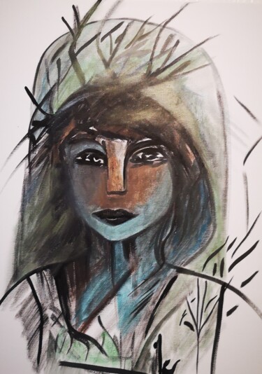 Desenho intitulada "La fille du cerf" por Abricodéal Îles, Obras de arte originais, Pigmentos
