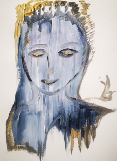 Malerei mit dem Titel "Sourire bleu" von Abricodéal Îles, Original-Kunstwerk, Acryl