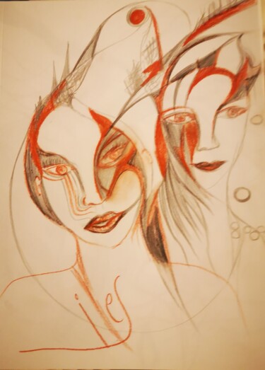 Dessin intitulée "Les femmes de l'abr…" par Abricodéal Îles, Œuvre d'art originale, Crayon