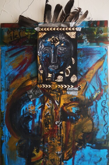 Painting titled "Sauvage face A l'In…" by Abricodéal Îles, Original Artwork, Acrylic Mounted on Wood Stretcher frame
