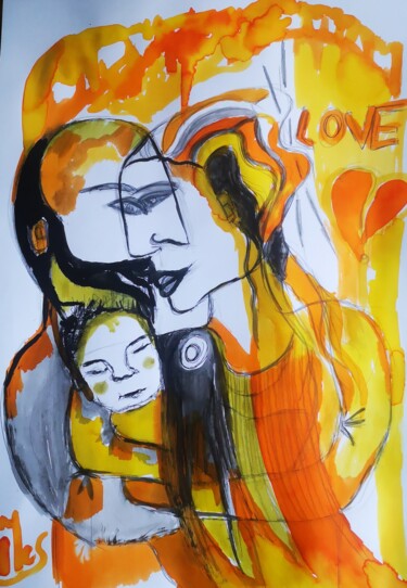 Peinture intitulée "Love in my Abricodé…" par Abricodéal Îles, Œuvre d'art originale, Encre