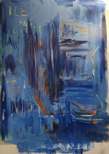 Painting titled "Bleu" by Abricodéal Îles, Original Artwork, Oil