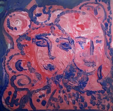 Painting titled "Portraits Rose et B…" by Abricodéal Îles, Original Artwork, Acrylic Mounted on Cardboard
