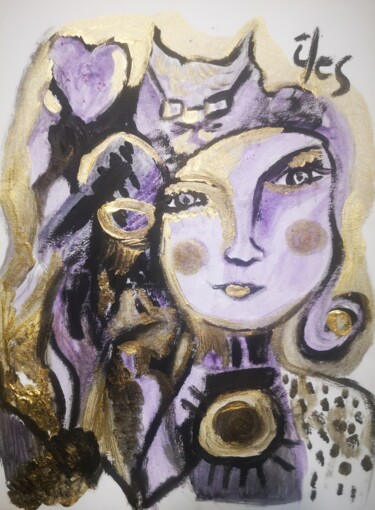Картина под названием "Violette" - Abricodéal Îles, Подлинное произведение искусства, Акрил
