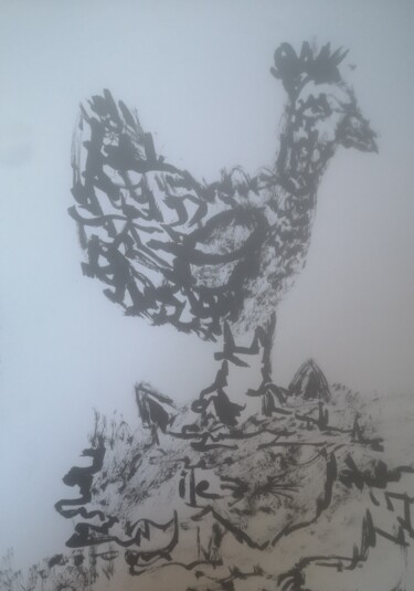 Рисунок под названием "La poulette et le c…" - Abricodéal Îles, Подлинное произведение искусства, Чернила