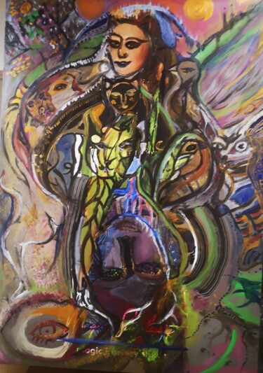Pintura titulada "Esprit. Face A Ench…" por Abricodéal Îles, Obra de arte original, Acrílico Montado en Cartulina