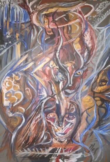 Pintura intitulada "Esprit. Face b Méan…" por Abricodéal Îles, Obras de arte originais, Acrílico