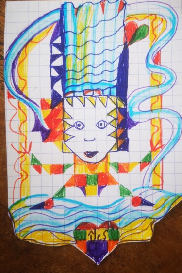 Drawing titled "La maitresse de l'a…" by Abricodéal Îles, Original Artwork, Gel pen Mounted on Metal