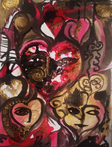 Peinture intitulée "A coeurs ouverts" par Abricodéal Îles, Œuvre d'art originale, Encre