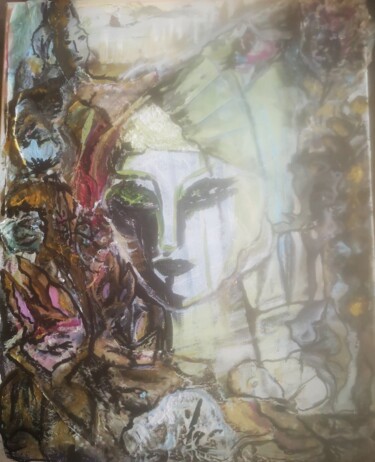 Картина под названием "La fee aux yeux ver…" - Abricodéal Îles, Подлинное произведение искусства, Акрил Установлен на Деревя…