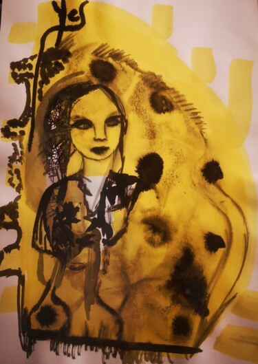 Pintura titulada "Petite fille jaune" por Abricodéal Îles, Obra de arte original, Tinta