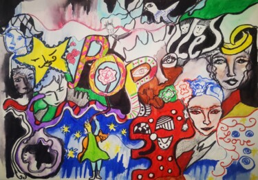 Рисунок под названием "Pop Îles Love" - Abricodéal Îles, Подлинное произведение искусства, Гелевая ручка