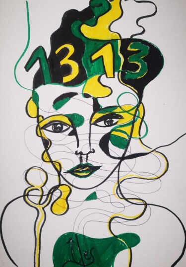 Drawing titled "1313" by Abricodéal Îles, Original Artwork, Ballpoint pen