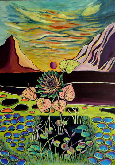 Malerei mit dem Titel ""Oriental Landscape"" von Agota Olimpija Bričkutė, Original-Kunstwerk, Acryl
