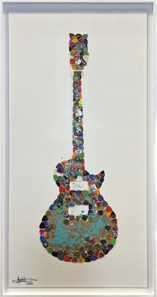 Collages titled "White Guitar" by Arnaud Bertrand Soldera Paganelli (Absp.Off), Original Artwork, Collages Mounted on Wood P…