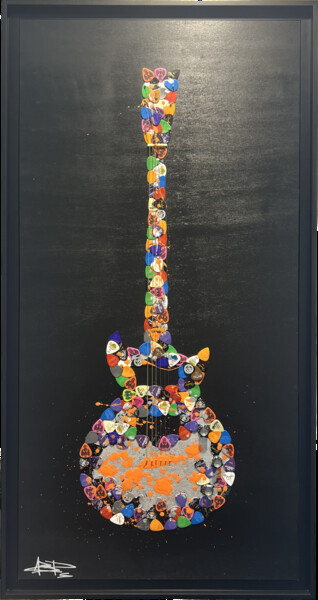 Collages titulada "Black Guitar" por Arnaud Bertrand Soldera Paganelli (Absp.Off), Obra de arte original, Collages Montado e…