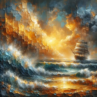 Digitale Kunst getiteld "Tempestuous Voyage" door Abstract Bliss, Origineel Kunstwerk, AI gegenereerde afbeelding