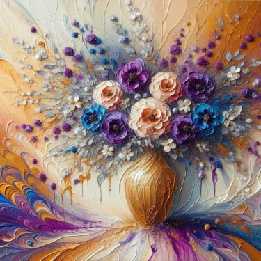 Digitale Kunst getiteld "Vase of Petals'" door Abstract Bliss, Origineel Kunstwerk, AI gegenereerde afbeelding