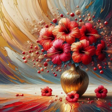 Цифровое искусство под названием "Crimson Elegance" - Abstract Bliss, Подлинное произведение искусства, Изображение, сгенери…