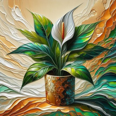 Digitale Kunst getiteld "Tranquil Lily Haven"" door Abstract Bliss, Origineel Kunstwerk, AI gegenereerde afbeelding