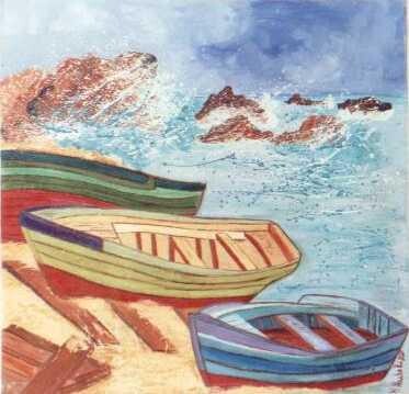 Malerei mit dem Titel "Barcos ancorados" von Marcelo Abuchalla, Original-Kunstwerk, Öl