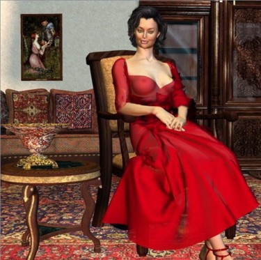 Цифровое искусство под названием "Lady in red" - Andrew Volodutsky, Подлинное произведение искусства, 3D моделирование
