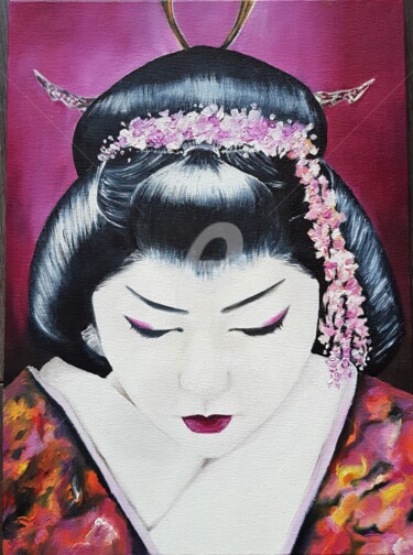 Картина под названием "Geisha.jpg" - Abygala, Подлинное произведение искусства, Масло