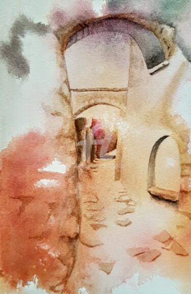 Painting titled "Chemin de traverse…" by Abygala, Original Artwork, Watercolor