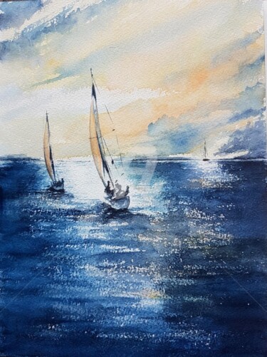 Peinture intitulée "Voyage en mer" par Abygala, Œuvre d'art originale, Aquarelle